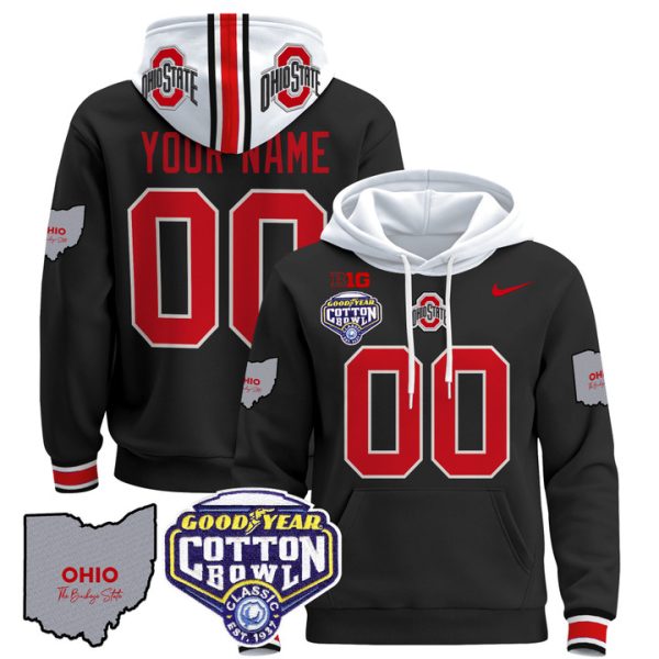 Ohio State Buckeyes Cotton Bowl Patch Custom Pullover Stitched Hoodie - Black