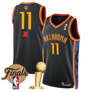 Oklahoma City Thunder #11 Isaiah Joe Black 2025 Finals Patch And Finals Champions Patch City Edition Stitched Basketball Jersey