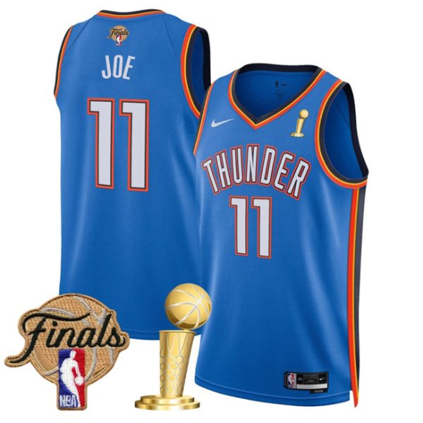 Oklahoma City Thunder #11 Isaiah Joe Blue 2025 Finals Patch And Finals Champions Patch Icon Edition Stitched Basketball Jersey