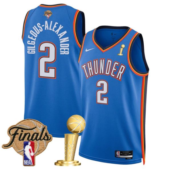 Oklahoma City Thunder #2 Shai Gilgeous-Alexander Blue 2025 Finals Patch And Finals Champions Patch Icon Edition Stitched Basketball Jersey