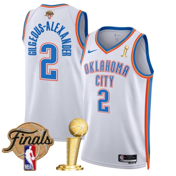 Oklahoma City Thunder #2 Shai Gilgeous-Alexander White 2025 Finals Patch And Finals Champions Patch Association Edition Stitched Basketball Jersey