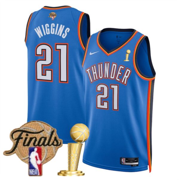 Oklahoma City Thunder #21 Aaron Wiggins Blue 2025 Finals Patch And Finals Champions Patch Icon Edition Stitched Basketball Jersey