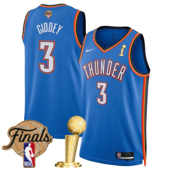 Oklahoma City Thunder #3 Dillon Jones Blue 2025 Finals Patch And Finals Champions Patch Icon Edition Stitched Basketball Jersey