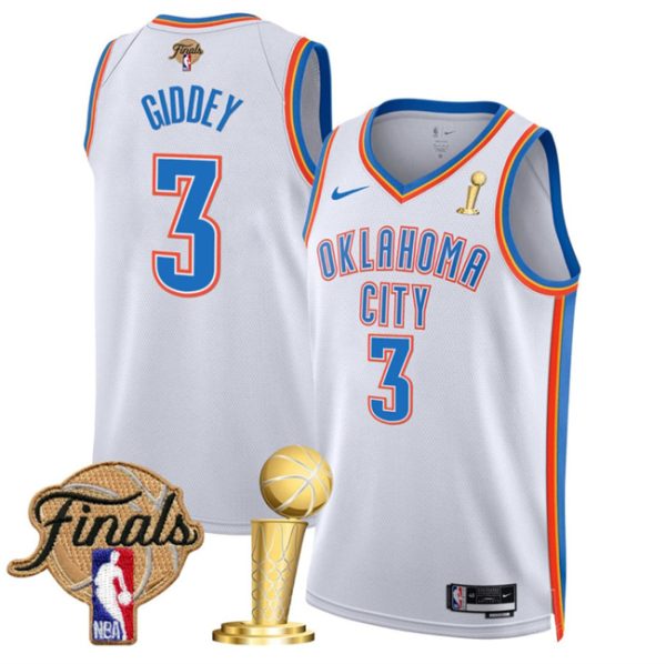 Oklahoma City Thunder #3 Dillon Jones White 2025 Finals Patch And Finals Champions Patch Association Edition Stitched Basketball Jersey