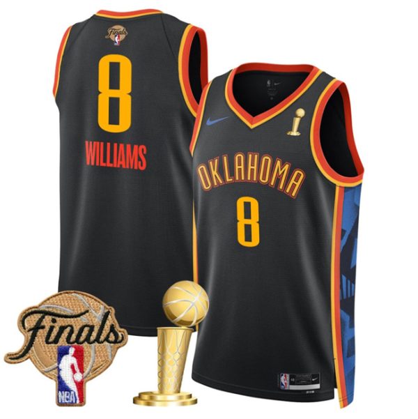 Oklahoma City Thunder #8 Jalen Williams Black 2025 Finals Patch And Finals Champions Patch City Edition Stitched Basketball Jersey