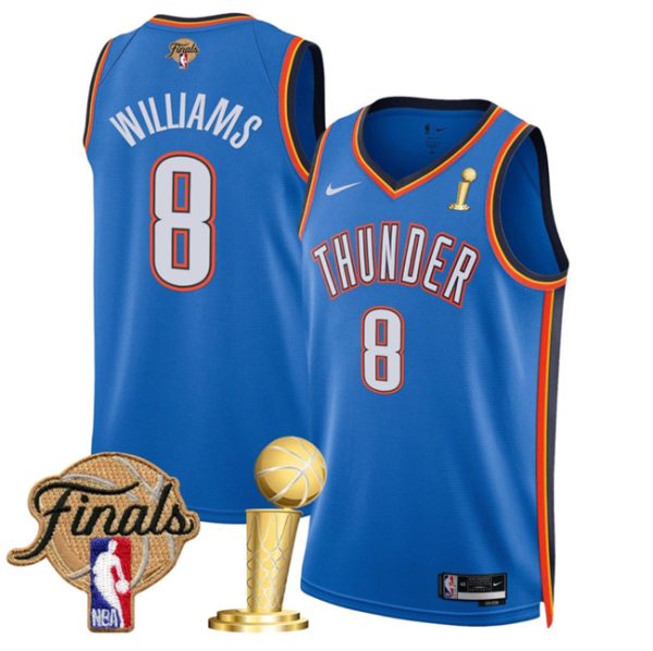 Oklahoma City Thunder #8 Jalen Williams Blue 2025 Finals Patch And Finals Champions Patch Icon Edition Stitched Basketball Jersey