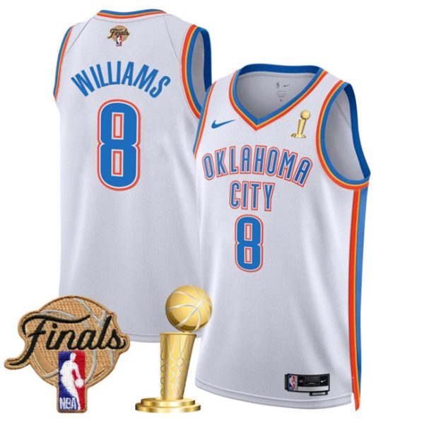 Oklahoma City Thunder #8 Jalen Williams White 2025 Finals Patch And Finals Champions Patch Association Edition Stitched Basketball Jersey
