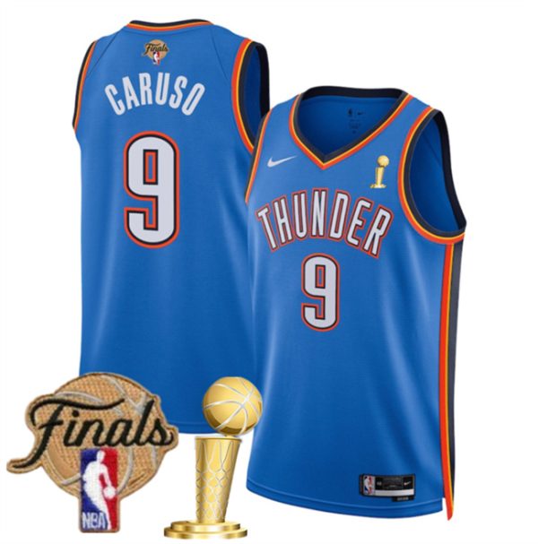 Oklahoma City Thunder #9 Alex Caruso Blue 2025 Finals Patch And Finals Champions Patch Icon Edition Stitched Basketball Jersey