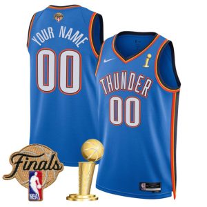 Oklahoma City Thunder Active Player Custom Blue 2025 Finals Patch And Finals Champions Patch Icon Edition Stitched Basketball Jersey