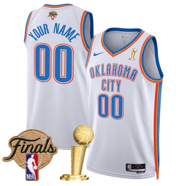 Oklahoma City Thunder Active Player Custom White 2025 Finals Patch And Finals Champions Patch Association Edition Stitched Basketball Jersey