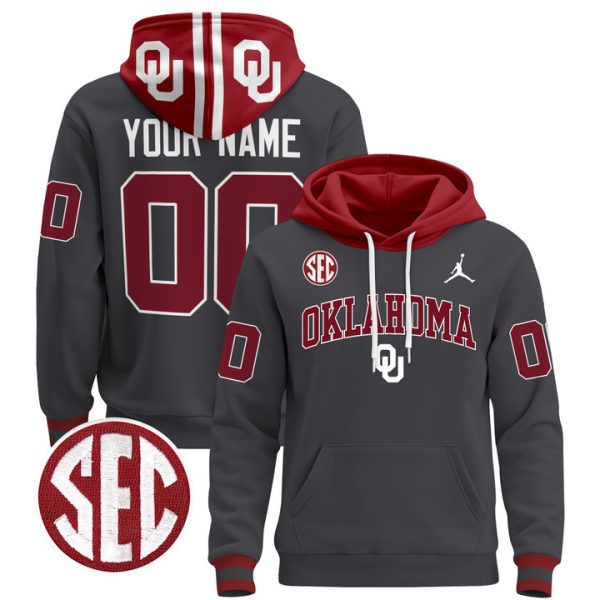 Oklahoma Sooners 2024 Custom Pullover Stitched Hoodie - Anthracite