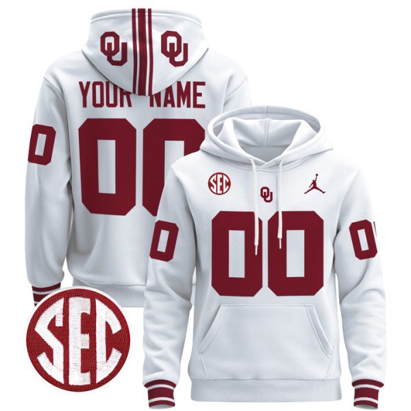 Oklahoma Sooners 2024 Custom Pullover Stitched Hoodie - White