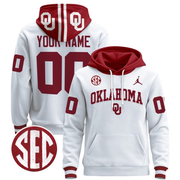 Oklahoma Sooners 2024 Custom Pullover Stitched Hoodie - White