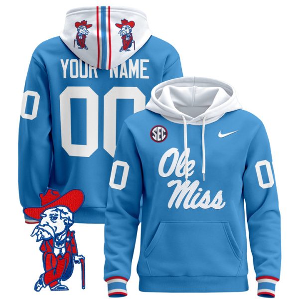 Ole Miss Rebels 2024 Custom Pullover Stitched Hoodie - Powder Blue