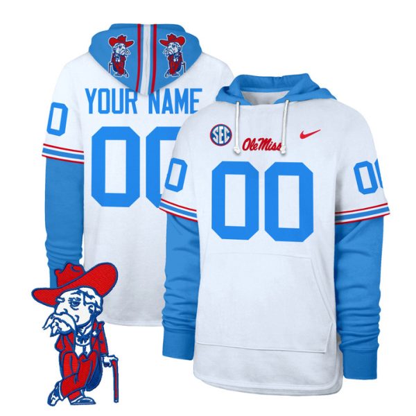 Ole Miss Rebels Shortstop 2024 Custom Pullover Stitched Hoodie - White