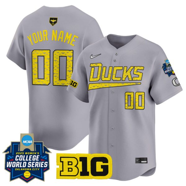 Oregon Ducks Softball 2025 World Series (WCWS) Vapor Premier Limited Custom Jersey Stitched Gray