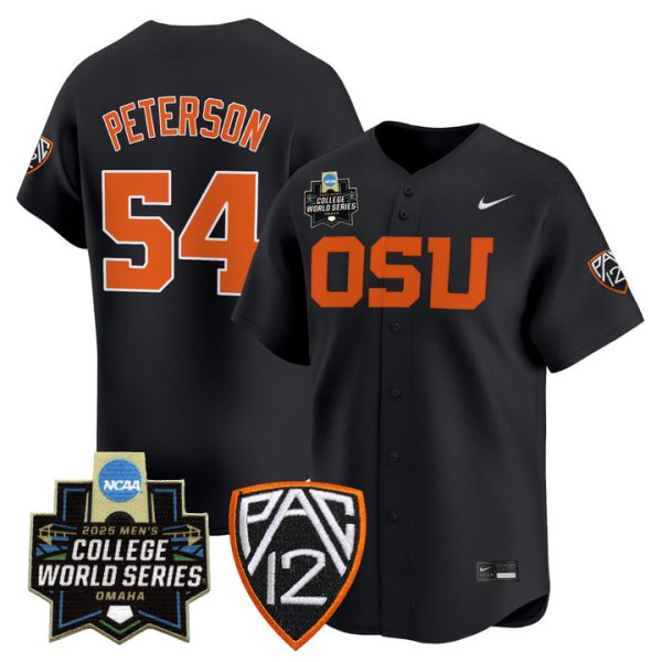 Oregon State Beavers 2025 World Series Vapor Premier Limited Jersey Stitched Black Tyce Peterson