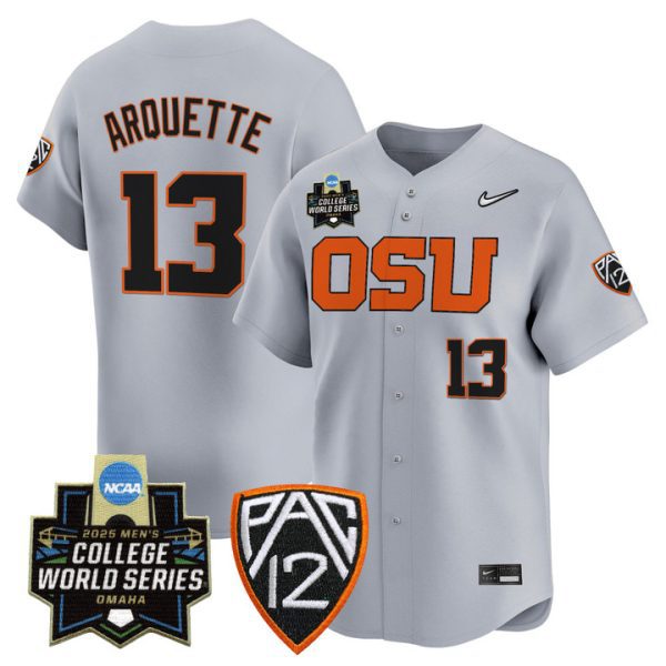 Oregon State Beavers 2025 World Series Vapor Premier Limited Jersey Stitched Gray Aiva Arquette