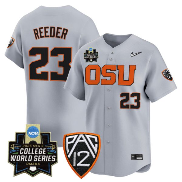 Oregon State Beavers 2025 World Series Vapor Premier Limited Jersey Stitched Gray Canon Reeder