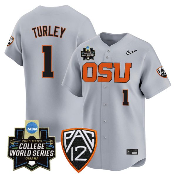 Oregon State Beavers 2025 World Series Vapor Premier Limited Jersey Stitched Gray Gavin Turley