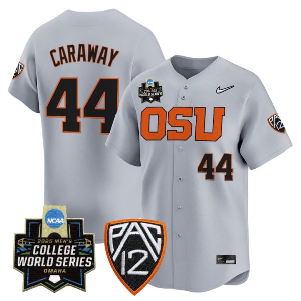 Oregon State Beavers 2025 World Series Vapor Premier Limited Jersey Stitched Gray Trent Caraway