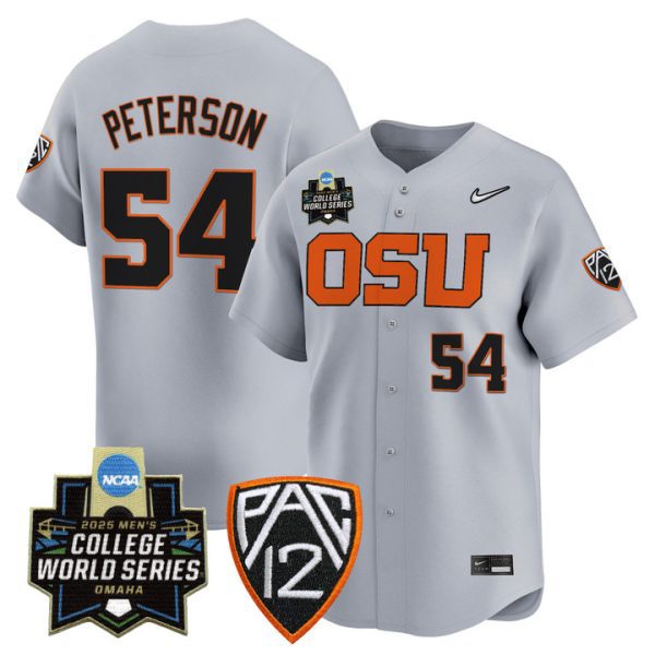 Oregon State Beavers 2025 World Series Vapor Premier Limited Jersey Stitched Gray Tyce Peterson