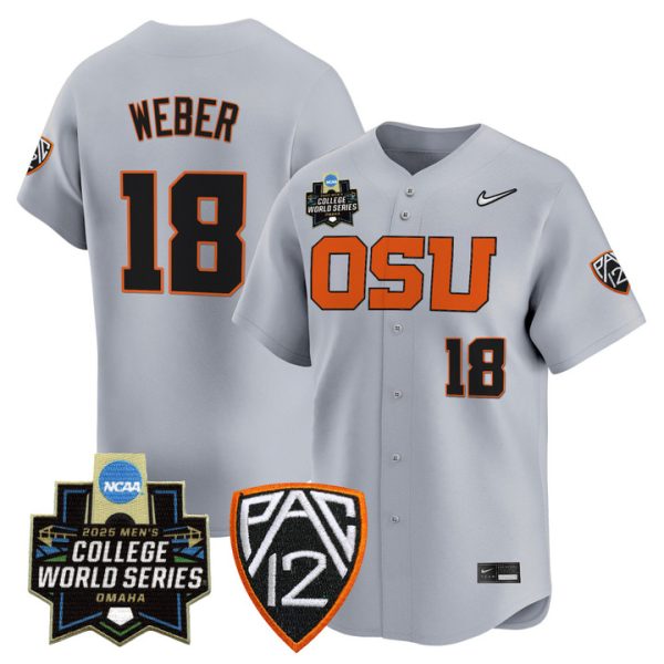 Oregon State Beavers 2025 World Series Vapor Premier Limited Jersey Stitched Gray Wilson Weber