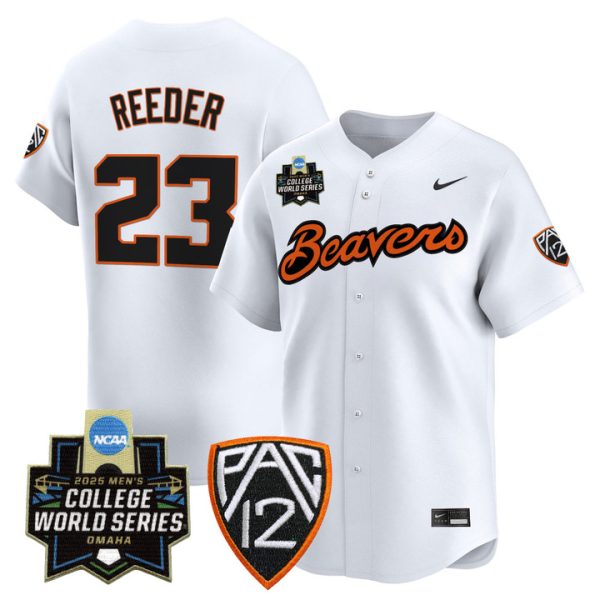 Oregon State Beavers 2025 World Series Vapor Premier Limited Jersey Stitched White Canon Reeder