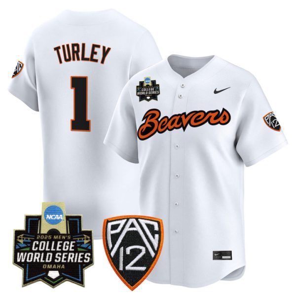 Oregon State Beavers 2025 World Series Vapor Premier Limited Jersey Stitched White Gavin Turley