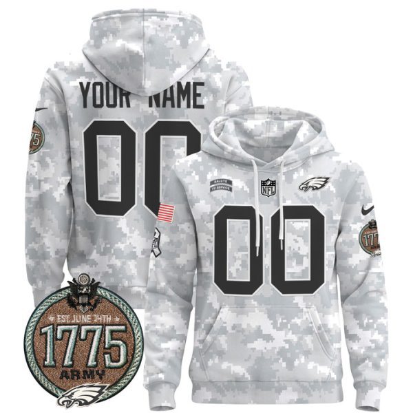 Philadelphia Eagles 2024 Salute to Service Establishment Year Patch Custom Pullover Stitched Hoodie - Army