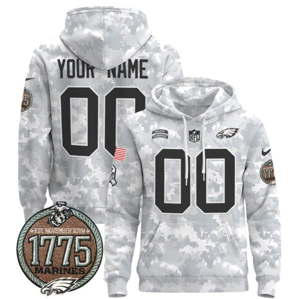 Philadelphia Eagles 2024 Salute to Service Establishment Year Patch Custom Pullover Stitched Hoodie - Marines