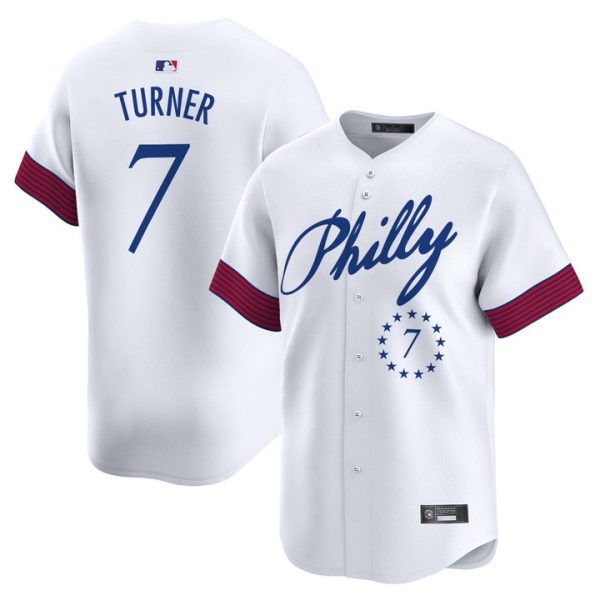 Philadelphia Phillies 2025 Independence Day Vapor Premier Limited Jersey V2 Stitched White Trea Turner