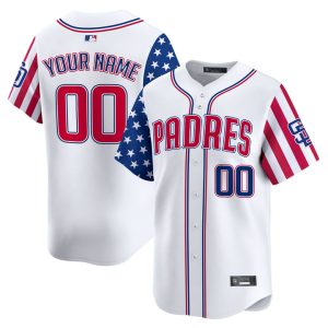 San Diego Padres 2025 Independence Day Vapor Premier Limited Custom Jersey Stitched White