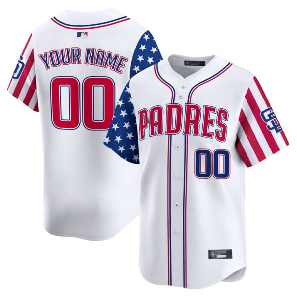 San Diego Padres 2025 Independence Day Vapor Premier Limited Custom Jersey Stitched White
