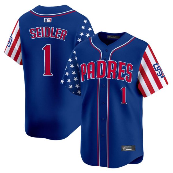 San Diego Padres 2025 Independence Day Vapor Premier Limited Jersey Stitched Royal Peter Seidler