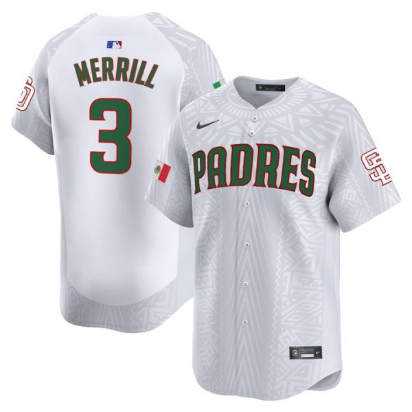 San Diego Padres 2025 Mexican Heritage Vapor Premier Limited Jersey - Stitched White Jackson Merrill
