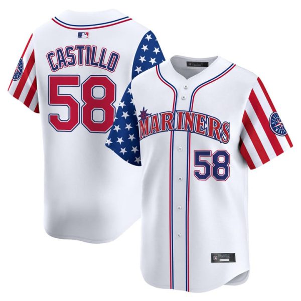 Seattle Mariners 2025 Independence Day Vapor Premier Limited Jersey Stitched White Luis Castillo