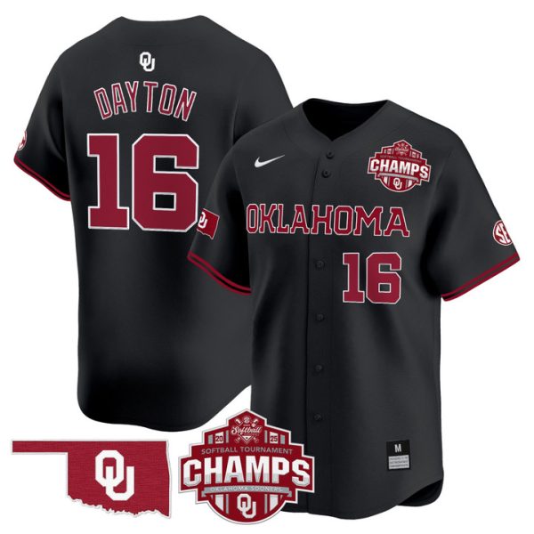 Size - Oklahoma Sooners 2025 SEC Softball Conference Tournament Champions Patch Vapor Premier Limited Jersey Stitched Black Abigale Dayton