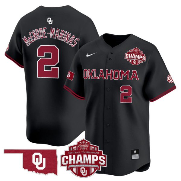 Size - Oklahoma Sooners 2025 SEC Softball Conference Tournament Champions Patch Vapor Premier Limited Jersey Stitched Black McEnroe-Marinas