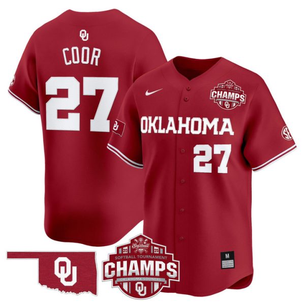 Size - Oklahoma Sooners 2025 SEC Softball Conference Tournament Champions Patch Vapor Premier Limited Jersey Stitched Crimson Hannah Coor