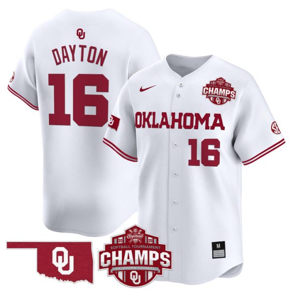 Size - Oklahoma Sooners 2025 SEC Softball Conference Tournament Champions Patch Vapor Premier Limited Jersey Stitched White Abigale Dayton