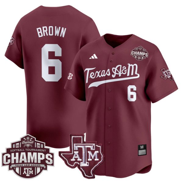 Size - Texas A&M Aggies 2025 SEC Softball Conference Tournament Champions Patch Vapor Premier Limited Jersey Stitched Maroon Taylor Brown