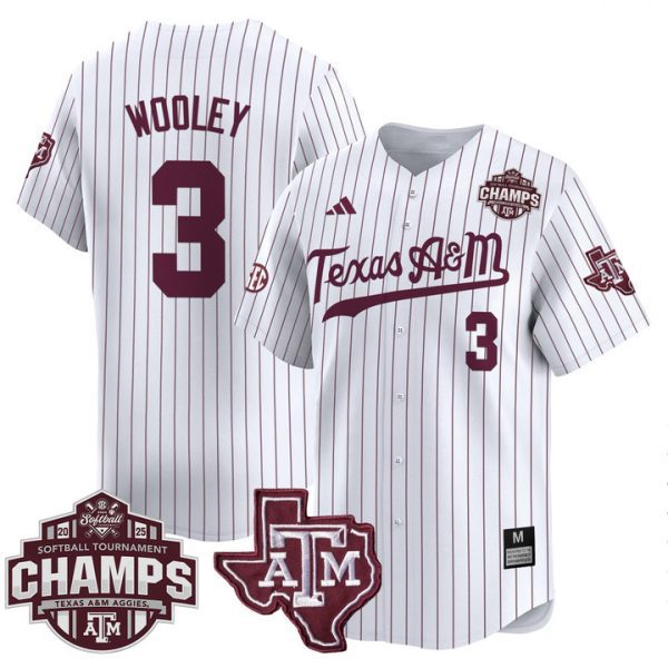 Size - Texas A&M Aggies 2025 SEC Softball Conference Tournament Champions Patch Vapor Premier Limited Jersey Stitched White Pinstripe Koko Wooley