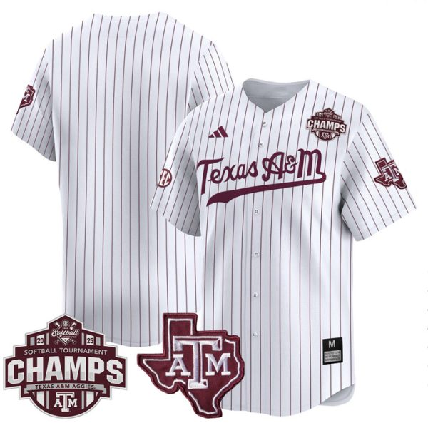 Size - Texas A&M Aggies 2025 SEC Softball Conference Tournament Champions Patch Vapor Premier Limited Jersey Stitched White Pinstripe Team