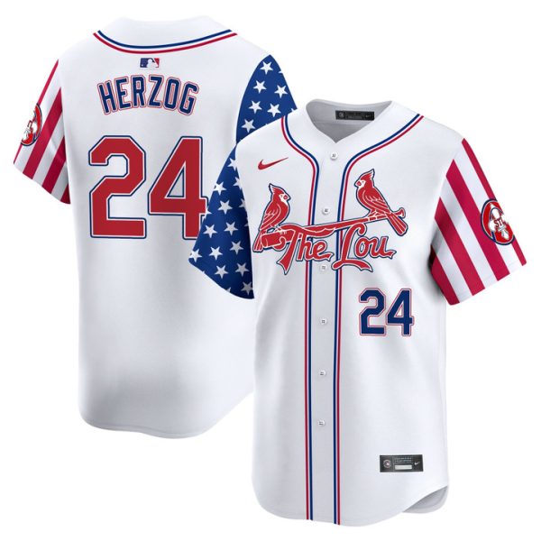St. Louis Cardinals 2025 Independence Day Vapor Premier Limited Jersey Stitched White Whitey Herzog
