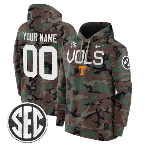 Tennessee Volunteers 2024 Military Custom Fleece Pullover Stitched Hoodie - Custom