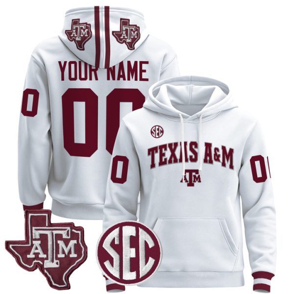 Texas A&M Aggies 2024 Custom Pullover Stitched Hoodie - White