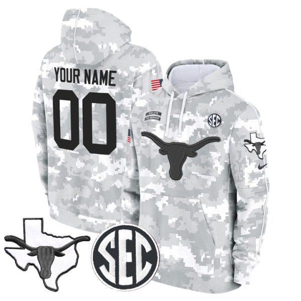 Texas Longhorns 2024 Salute to Service Custom Fleece Pullover Stitched Hoodie - Custom