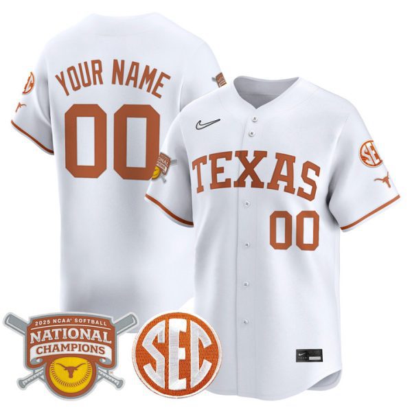 Texas Longhorns 2025 Softball National Champions Vapor Premier Limited Custom Jersey Stitched White
