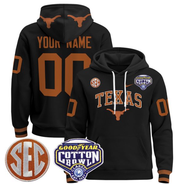 Texas Longhorns Cotton Bowl Patch Custom Pullover Stitched Hoodie - Black